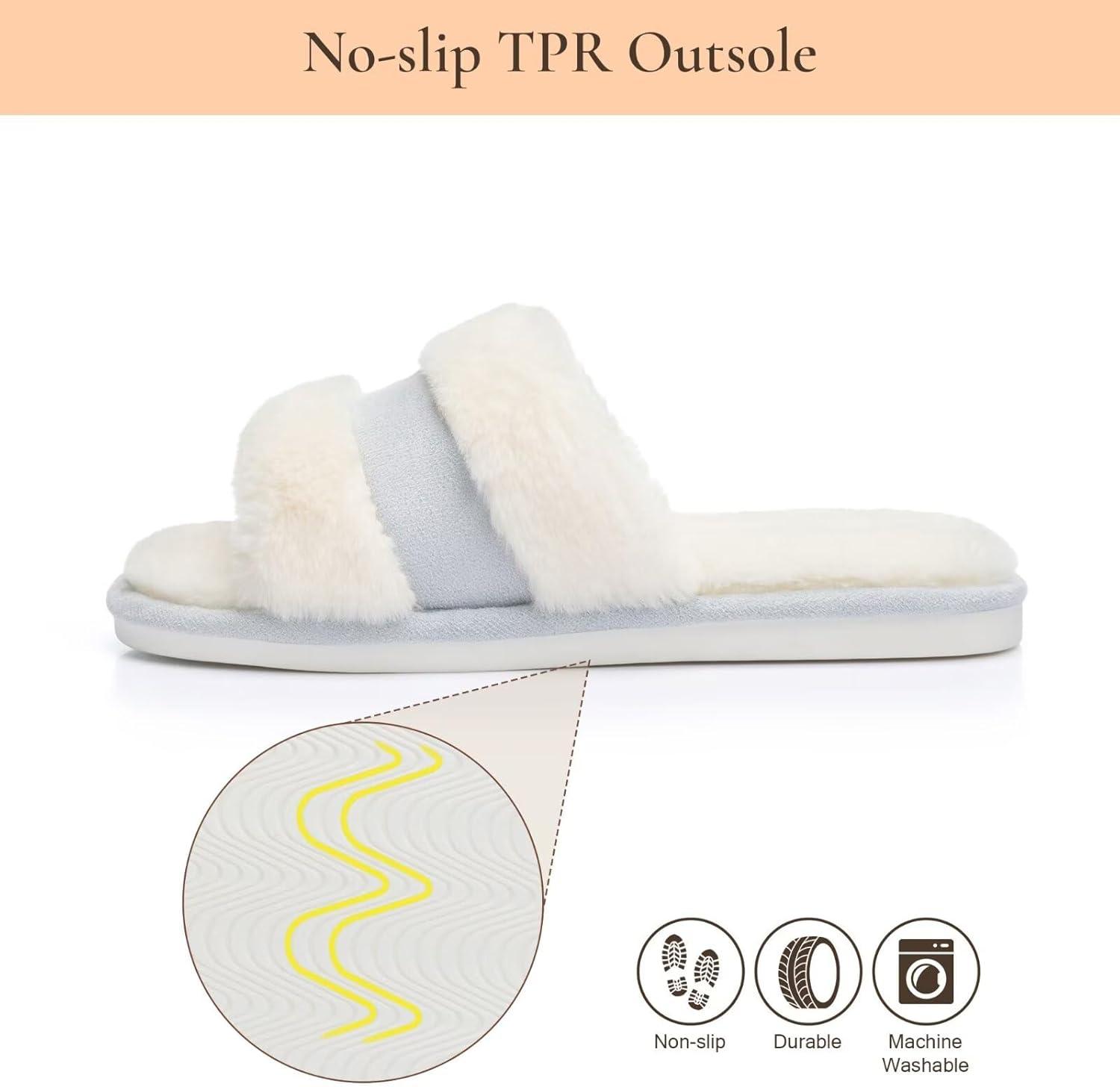 imageNineCiFun Womens Fuzzy Opentoe Slippers Memory Foam Indoor House Slides Ladies Home Shoes for SummerBlue