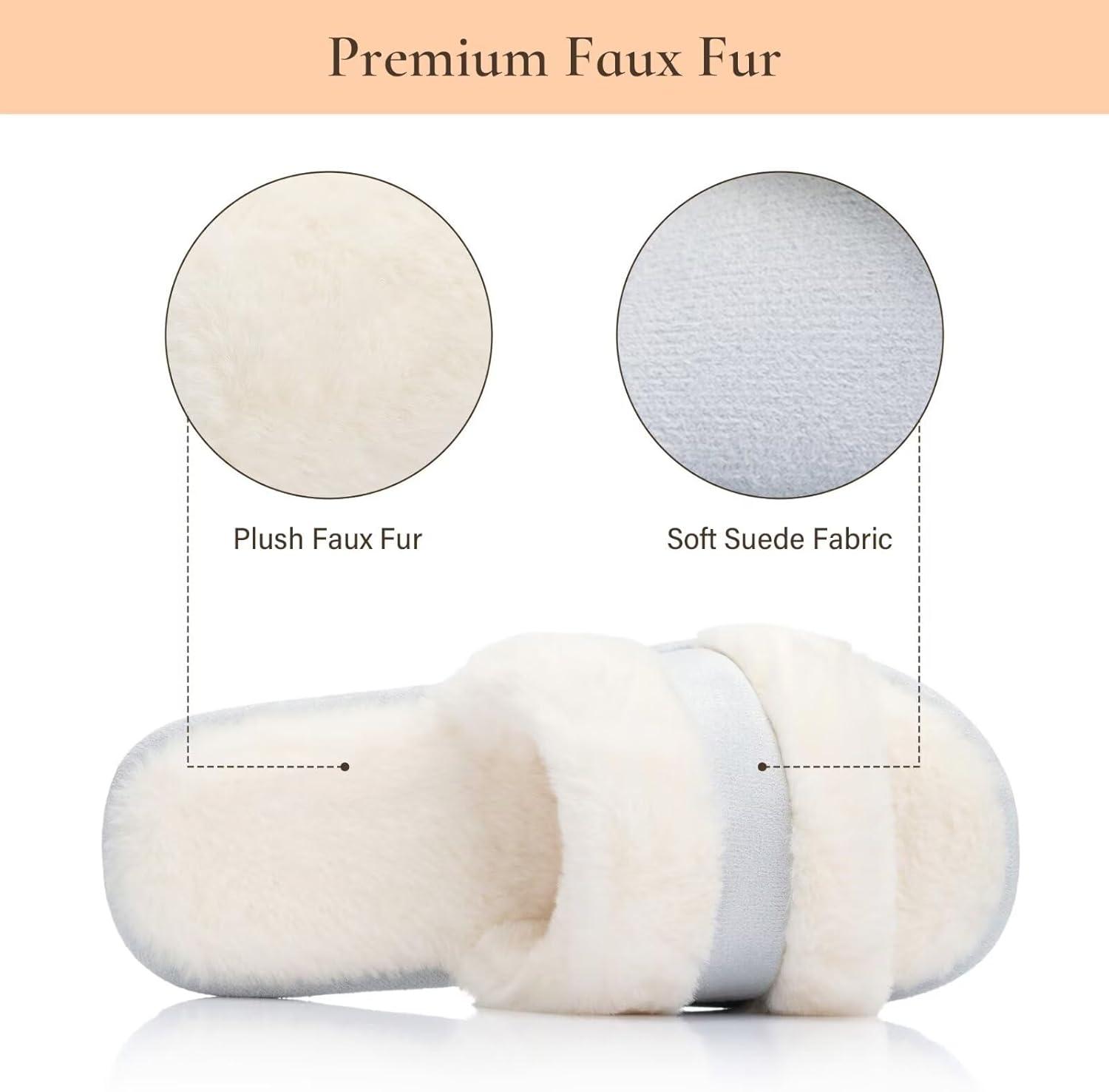 imageNineCiFun Womens Fuzzy Opentoe Slippers Memory Foam Indoor House Slides Ladies Home Shoes for SummerBlue