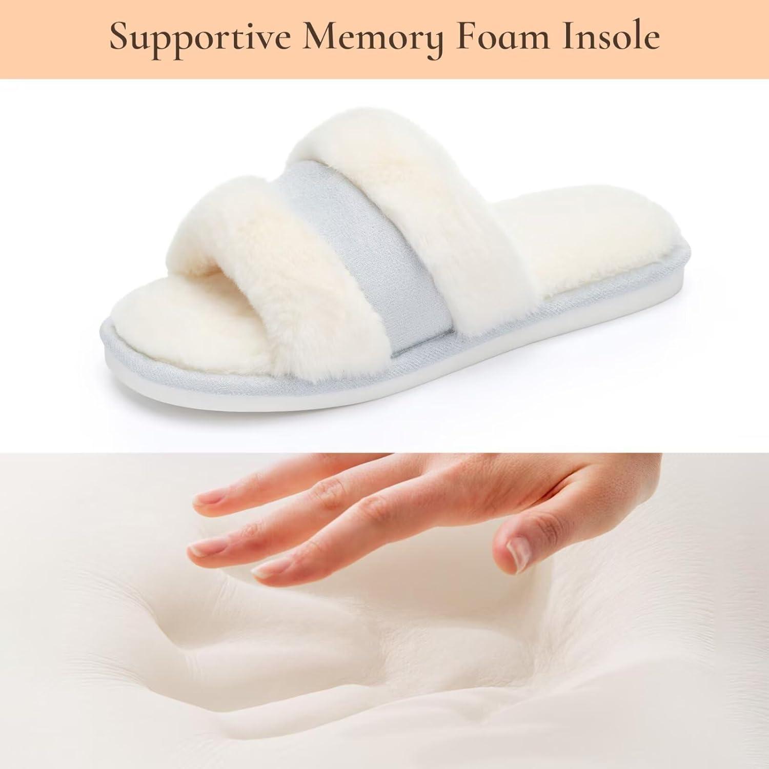 imageNineCiFun Womens Fuzzy Opentoe Slippers Memory Foam Indoor House Slides Ladies Home Shoes for SummerBlue