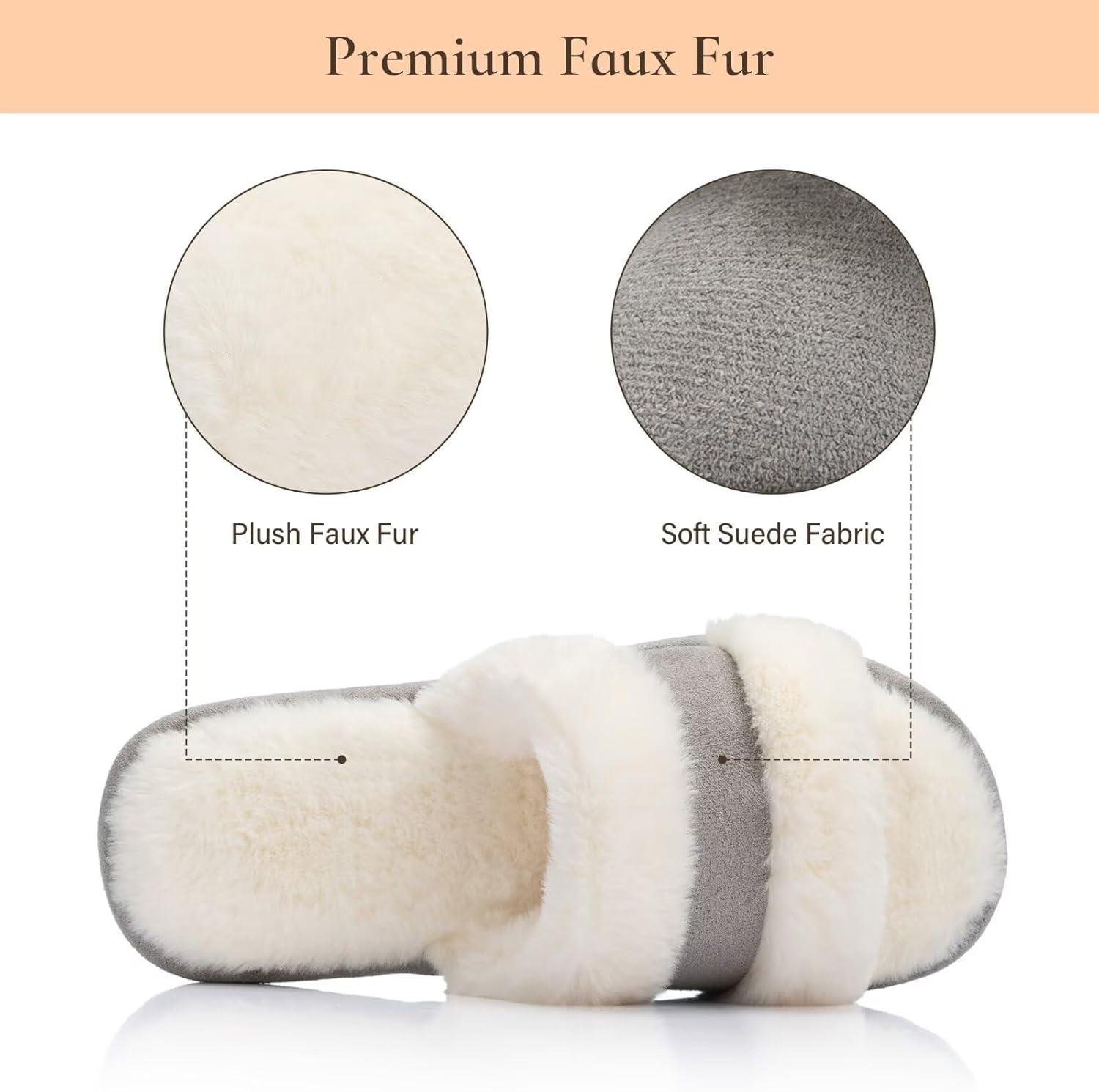 imageNineCiFun Womens Fuzzy Opentoe Slippers Memory Foam Indoor House Slides Ladies Home Shoes for SummerGrey