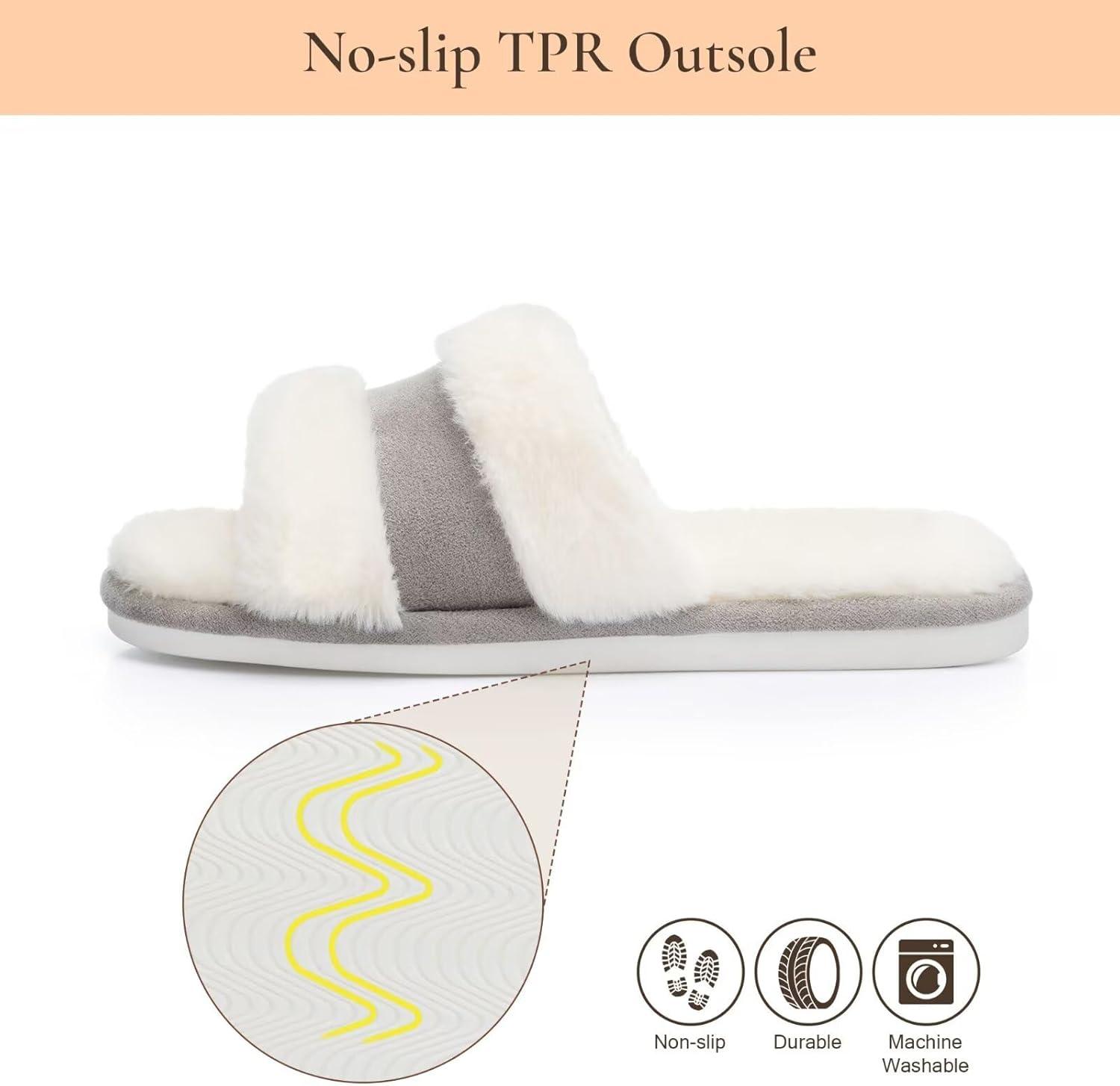 imageNineCiFun Womens Fuzzy Opentoe Slippers Memory Foam Indoor House Slides Ladies Home Shoes for SummerGrey