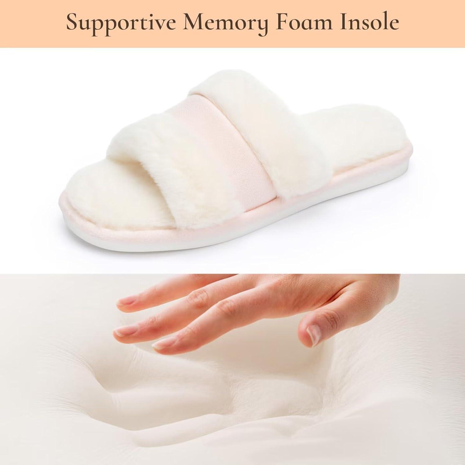 imageNineCiFun Womens Fuzzy Opentoe Slippers Memory Foam Indoor House Slides Ladies Home Shoes for SummerPink