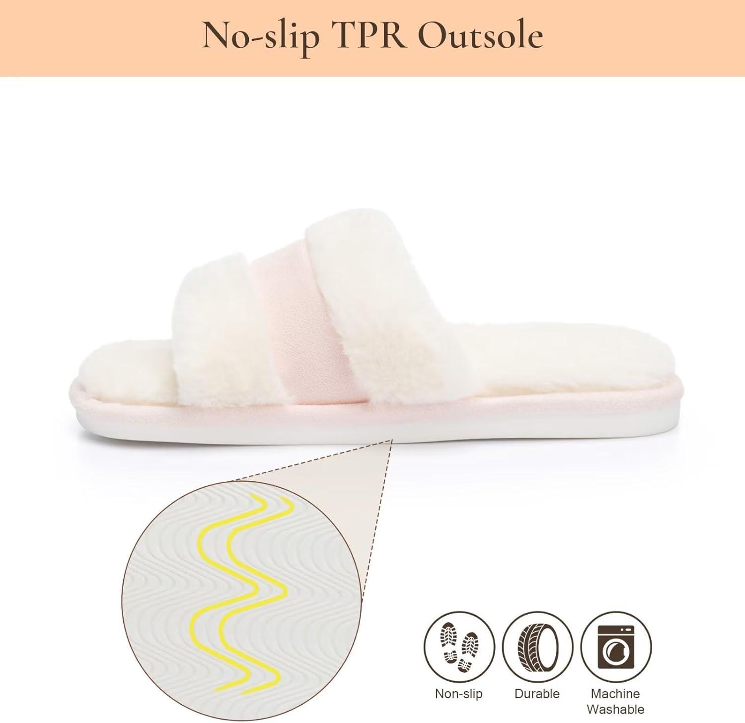 imageNineCiFun Womens Fuzzy Opentoe Slippers Memory Foam Indoor House Slides Ladies Home Shoes for SummerPink
