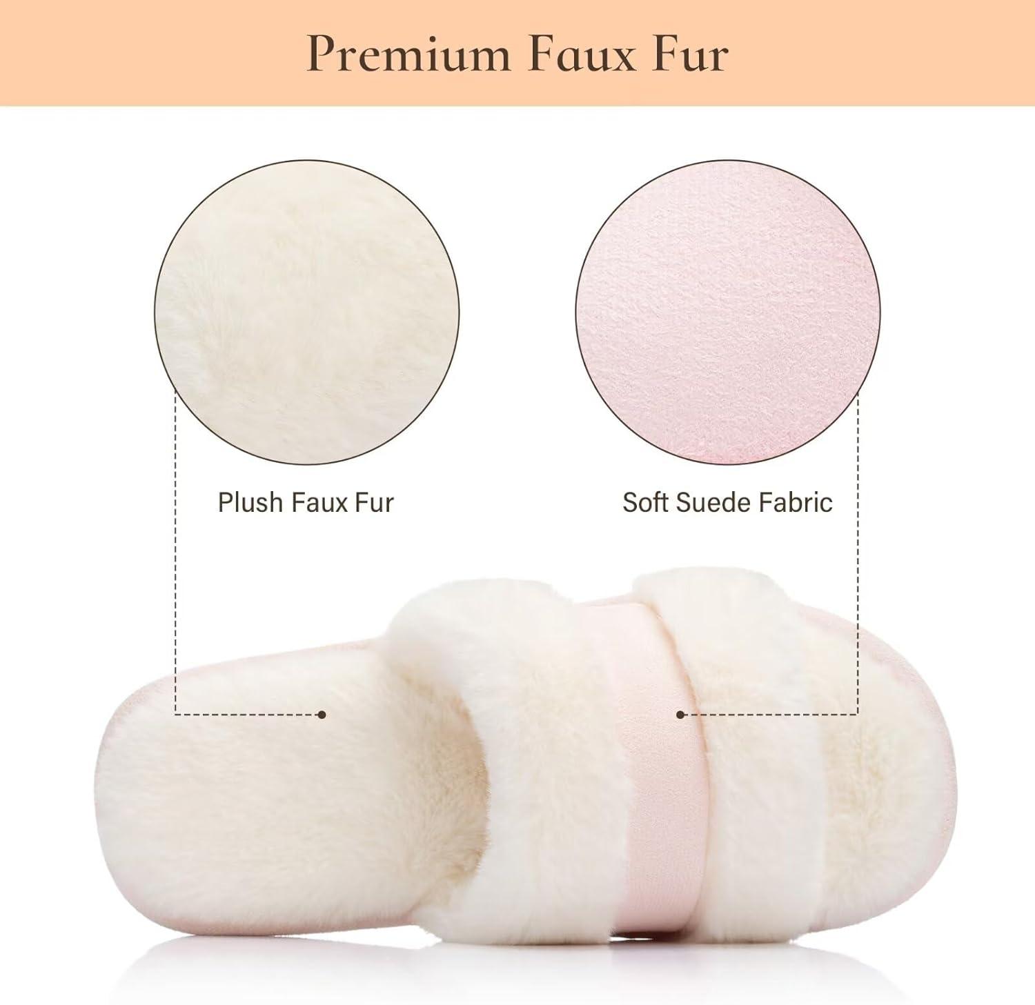 imageNineCiFun Womens Fuzzy Opentoe Slippers Memory Foam Indoor House Slides Ladies Home Shoes for SummerPink